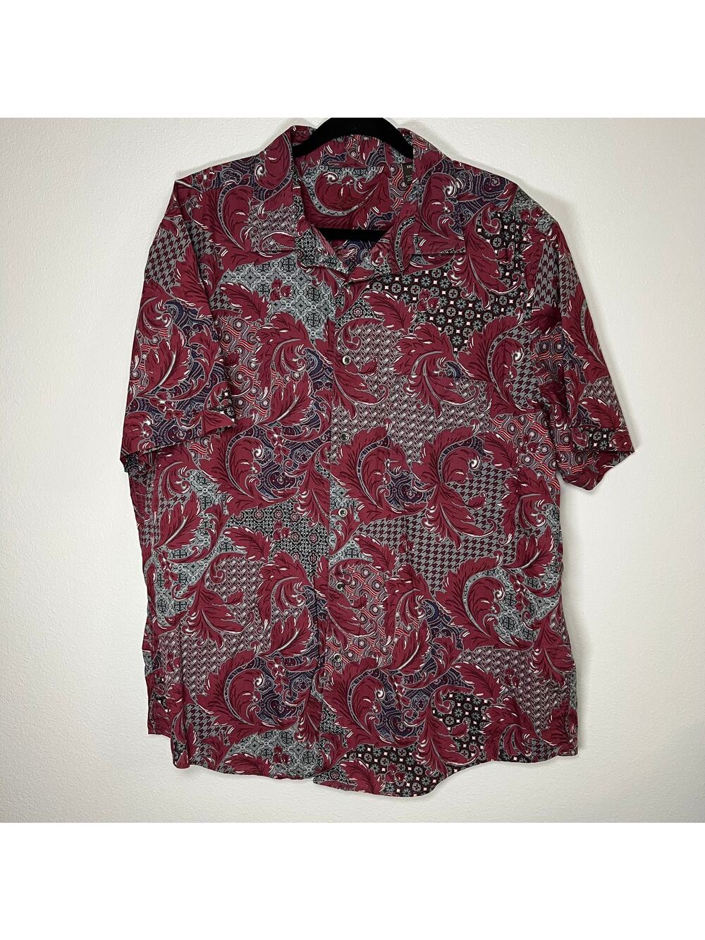 Tasso Elba | Men’s burgundy red floral paisly pattern button up shirt
